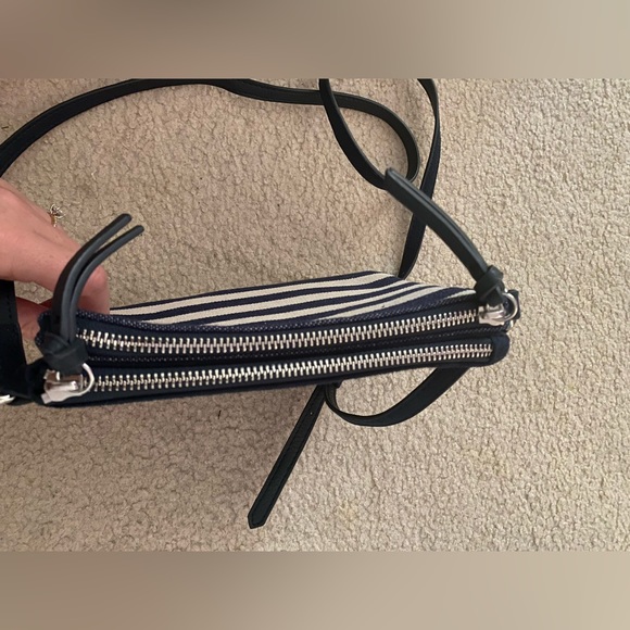 Crossbody Bag- Navy Stripes. Suede/Canvas - Picture 3 of 4